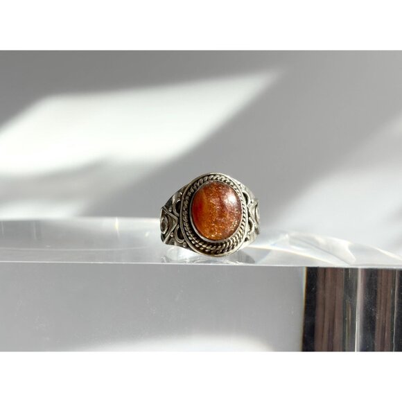 Carnelian Accented Southwest 925 Sterling Silver Vintage Ring - sz 7 - Picture 6 of 14